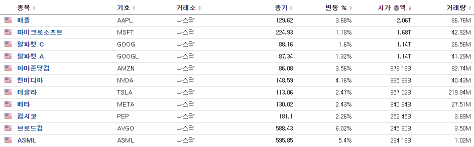 나스닥 시총 top 10